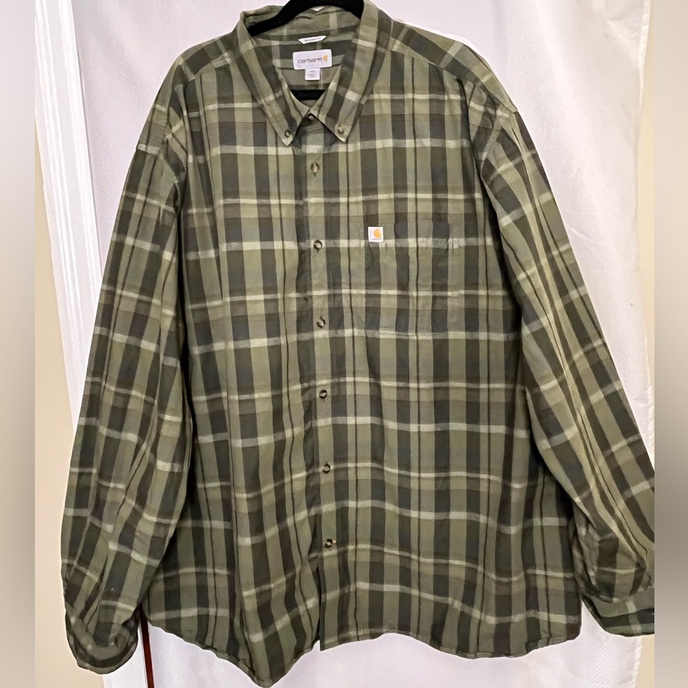 Carhartt Men’s Army green Plaid Long Sleeve Shirt. Relaxed fit. Plus size 5X